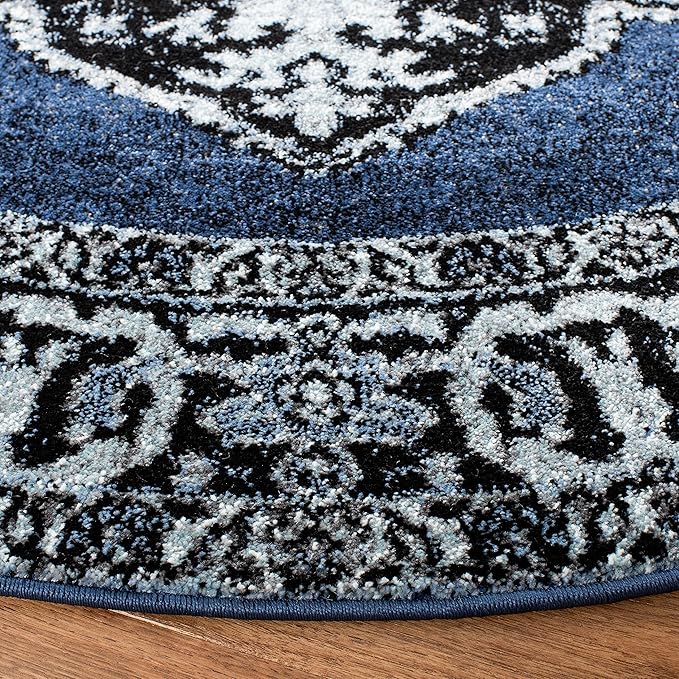 SAFAVIEH Vintage Hamadan Collection 3' Round Blue/Grey VTH219M Oriental Traditional Persian Non-Shedding Living Room Bedroom Area Rug