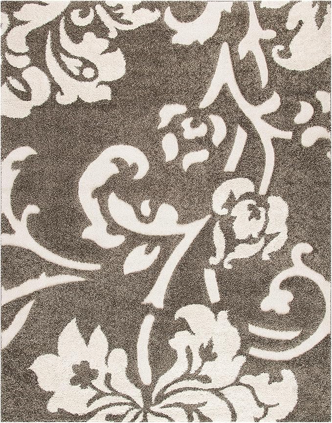 SAFAVIEH Florida Shag Collection Area Rug - 8'6" x 12', Smoke & Beige, Floral Design, Non-Shedding & Easy Care, 1.2-inch Thick Ideal for High Traffic Areas in Living Room, Bedroom (SG458-7913)