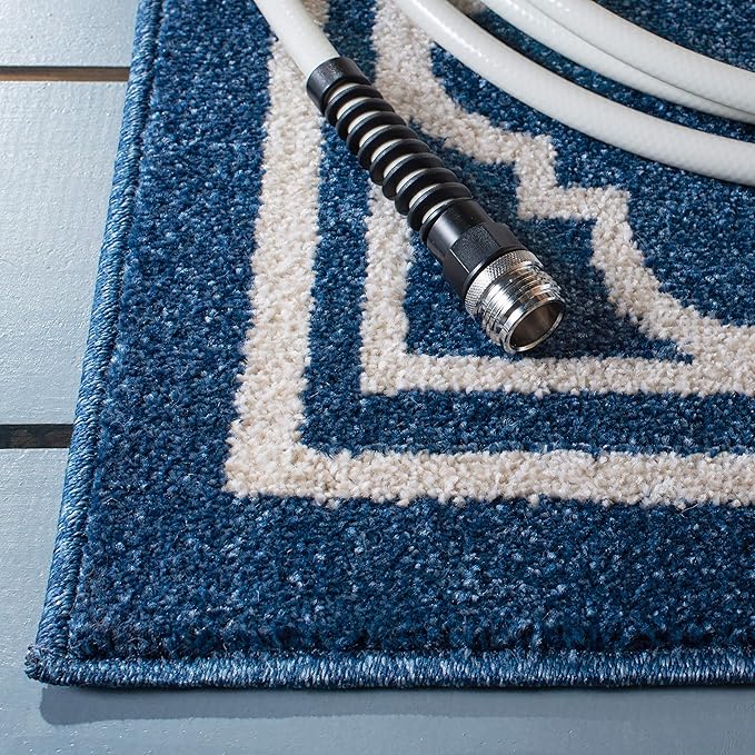 SAFAVIEH Amherst Collection X-Large Area Rug - 11' x 15', Navy & Beige, Moroccan Trellis Design, Non-Shedding & Easy Care, Ideal for High Traffic Areas in Living Room, Bedroom (AMT422P)