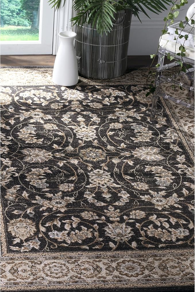 SAFAVIEH Lyndhurst Collection Area Rug - 9' x 12', Anthracite & Cream, Traditional Oriental Design, Non-Shedding & Easy Care, Ideal for High Traffic Areas in Living Room, Bedroom (LNH340D)