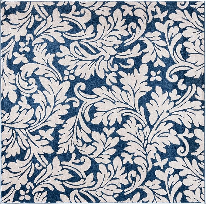 SAFAVIEH Amherst Collection Area Rug - 7' Square, Navy & Ivory, Floral Design, Non-Shedding & Easy Care, Ideal for High Traffic Areas in Living Room, Bedroom (AMT425P)