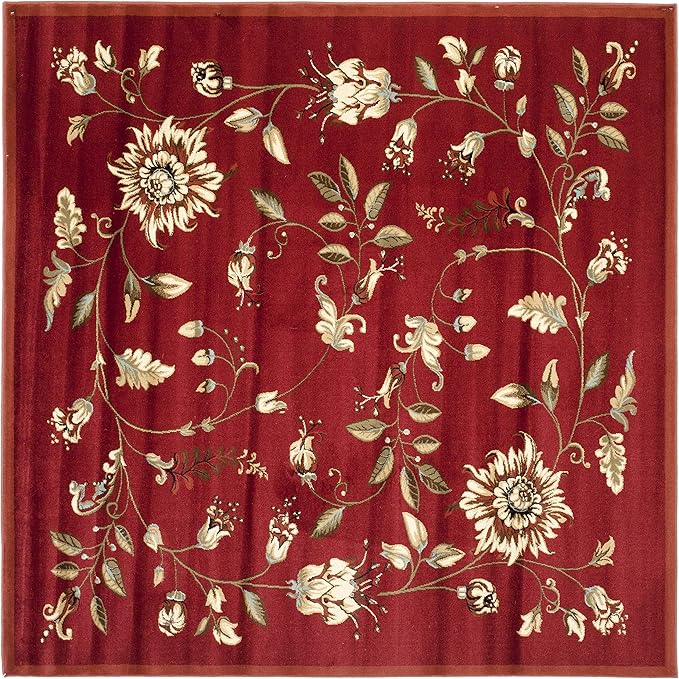 SAFAVIEH Lyndhurst Collection Area Rug - 6'7" Square, Red & Multi, Traditional Floral Design, Non-Shedding & Easy Care, Ideal for High Traffic Areas in Living Room, Bedroom (LNH552-4091)