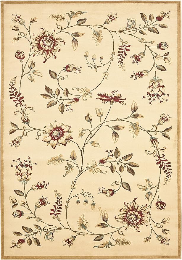 SAFAVIEH Lyndhurst Collection Area Rug - 6'7" x 9'6", Ivory & Multi, Traditional Floral Design, Non-Shedding & Easy Care, Ideal for High Traffic Areas in Living Room, Bedroom (LNH552-1291)