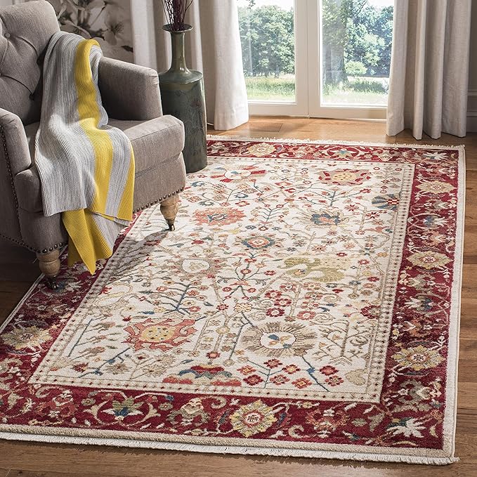 SAFAVIEH Kashan Collection Area Rug - 4' x 6', Ivory & Red, Traditional Oriental Design, Non-Shedding & Easy Care, Ideal for High Traffic Areas in Living Room, Bedroom, Dining (KSN303D-4)