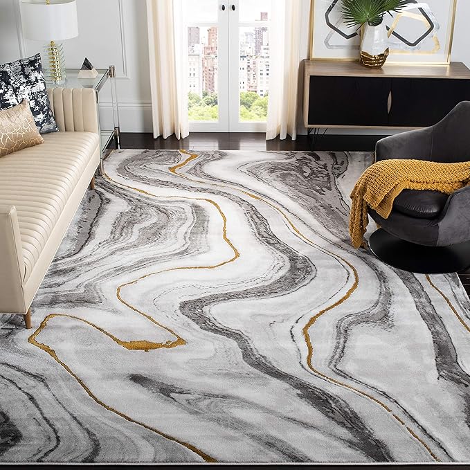 SAFAVIEH Craft Collection Area Rug - 9' x 12', Grey & Gold, Modern Abstract Design, Non-Shedding & Easy Care, Ideal for High Traffic Areas in Living Room, Bedroom (CFT819F)