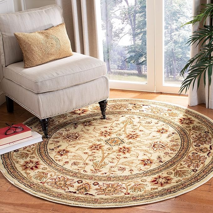 SAFAVIEH Lyndhurst Collection Area Rug - 8' Round, Ivory & Ivory, Traditional Oriental Design, Non-Shedding & Easy Care, Ideal for High Traffic Areas in Living Room, Bedroom (LNH212L)