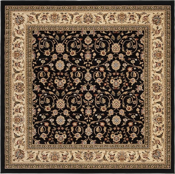 SAFAVIEH Lyndhurst Collection Area Rug - 6' Square, Black & Ivory, Traditional Oriental Design, Non-Shedding & Easy Care, Ideal for High Traffic Areas in Living Room, Bedroom (LNH316B)