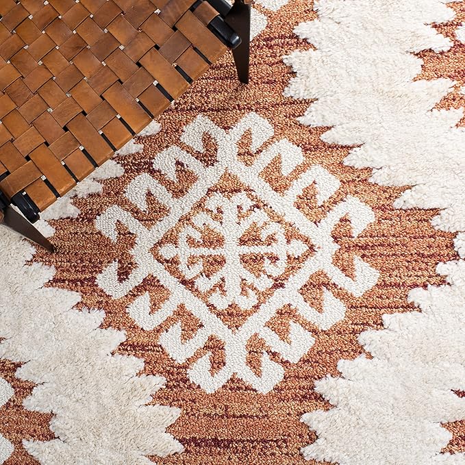SAFAVIEH Moroccan Tassel Shag Collection Area Rug - 5'3" x 7'6", Orange & Ivory, Boho Design, Non-Shedding & Easy Care, 2-inch Thick Ideal for High Traffic Areas in Living Room, Bedroom (MTS652P)
