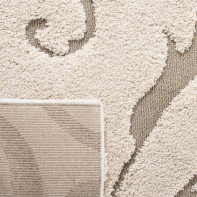 SAFAVIEH Florida Shag Collection Area Rug - 3'3" Round, Cream & Beige, Scroll Design, Non-Shedding & Easy to Clean, High-Low Plush Pile, Ideal for Living Room, Bedroom, Dining Space (SG455-1113)