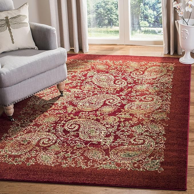 SAFAVIEH Lyndhurst Collection Area Rug - 6' Square, Red & Multi, Traditional Paisley Design, Non-Shedding & Easy Care, Ideal for High Traffic Areas in Living Room, Bedroom (LNH224B)