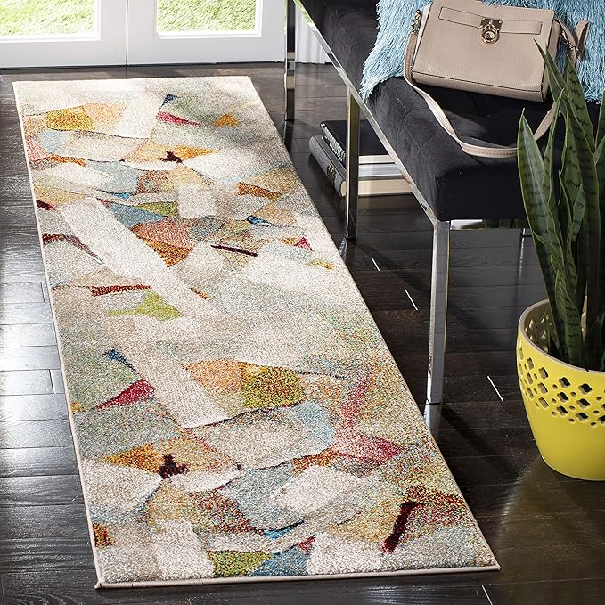 SAFAVIEH Porcello Collection Runner Rug - 2'3" x 16', Grey & Multi, Modern Abstract Design, Non-Shedding & Easy Care, Ideal for High Traffic Areas in Living Room, Bedroom (PRL6937B)