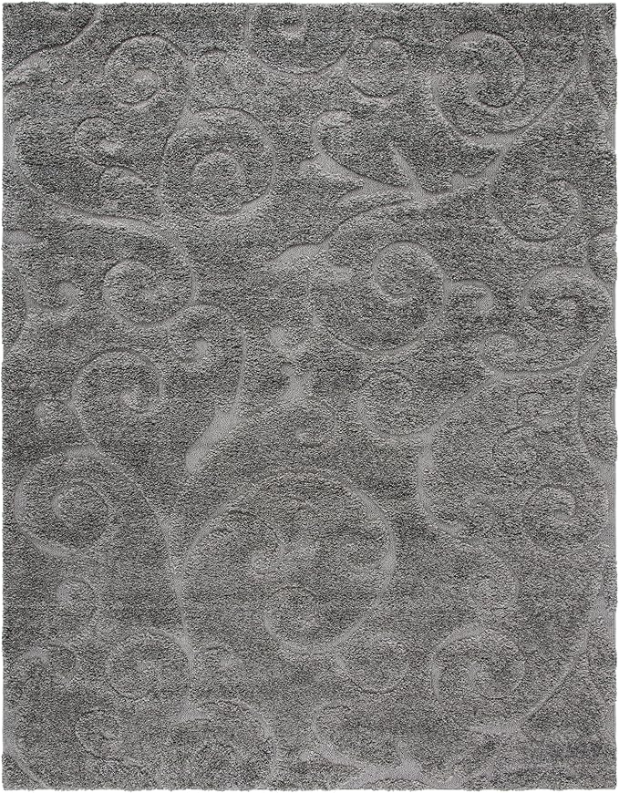 SAFAVIEH Area Rug 11x15 - Florida Shag Collection - Large - Grey, Scroll Design, Non-Shedding & Easy to Clean, High-Low Plush Pile, Ideal for Living Room, Bedroom, Dining Space (SG455-8013)
