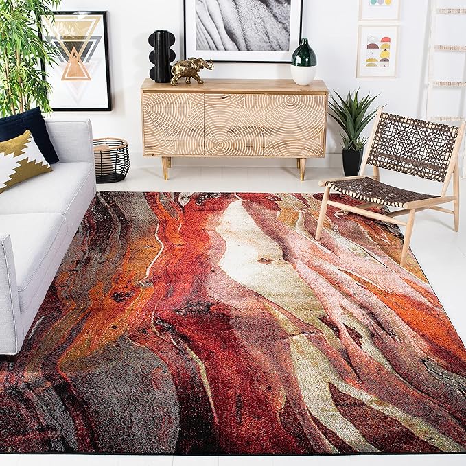 SAFAVIEH Glacier Collection 11' x 15' Red / Multi GLA126A Modern Abstract Non-Shedding Living Room Bedroom Dining Home Office Area Rug