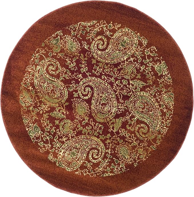 SAFAVIEH Lyndhurst Collection Area Rug - 8' Round, Red & Multi, Traditional Paisley Design, Non-Shedding & Easy Care, Ideal for High Traffic Areas in Living Room, Bedroom (LNH224B)