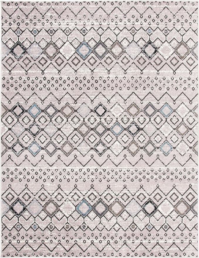 SAFAVIEH Amsterdam Collection X-Large Area Rug - 12' x 18', Light Grey & Brown, Moroccan Boho Design, Non-Shedding & Easy Care, Ideal for High Traffic Areas in Living Room, Bedroom (AMS108F)