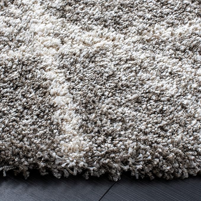 SAFAVIEH Hudson Shag Collection 5' Round Distressed Grey/Ivory SGH281K Modern Diamond Trellis Non-Shedding 2-inch Thick Area Rug