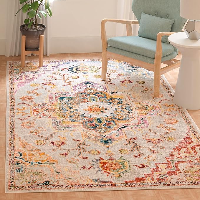 SAFAVIEH Crystal Collection X-Large Area Rug - 11' x 16', Light Blue & Grey, Medallion Distressed Design, Non-Shedding & Easy Care, Ideal for High Traffic Areas in Living Room, Bedroom (CRS501M)