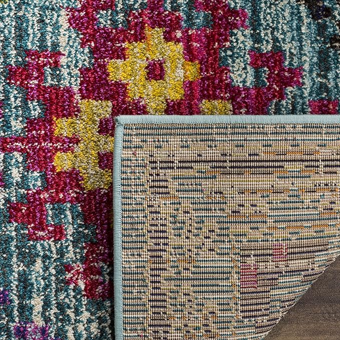 SAFAVIEH Monaco Collection Accent Rug - 4' x 5'7", Blue & Multi, Boho Diamond Trellis Design, Non-Shedding & Easy Care, Ideal for High Traffic Areas in Entryway, Living Room, Bedroom (MNC244N)
