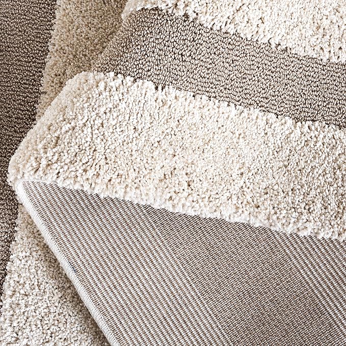 SAFAVIEH Florida Shag Collection Area Rug - 5'3" x 7'6", Beige & Dark Beige, Border Design, 1.2-inch Thick, Ideal for The Living Room, Dining, Bedroom (SG454)