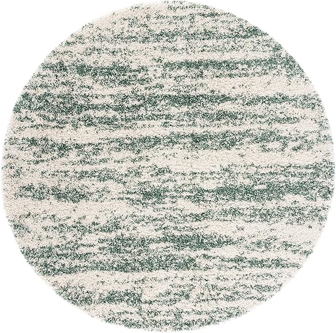 SAFAVIEH Hudson Shag Collection Area Rug - 5' Round, Ivory & Green, Modern Abstract Design, Plush 2-inch Thick, Ideal for High Traffic Areas in Living Room, Bedroom, Dining (SGH206Y-5R)