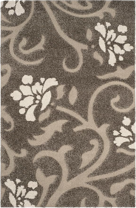 SAFAVIEH Florida Shag Collection Area Rug - 6' x 9', Smoke & Beige, Floral Design, Non-Shedding & Easy Care, 1.2-inch Thick Ideal for High Traffic Areas in Living Room, Bedroom (SG464-7913)