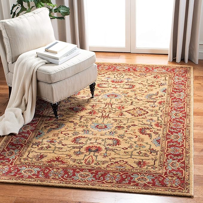 SAFAVIEH Mahal Collection Accent Rug - 3' x 5', Beige & Red, Traditional Oriental Design, Non-Shedding & Easy Care, Ideal for High Traffic Areas in Entryway, Living Room, Bedroom (MAH693B)