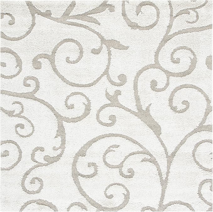 SAFAVIEH Florida Shag Collection Area Rug - 5' Square, Ivory & Beige, Scroll Design, Non-Shedding & Easy to Clean, High-Low Plush Pile, Ideal for Living Room, Bedroom, Dining Space (SG455-13LT)