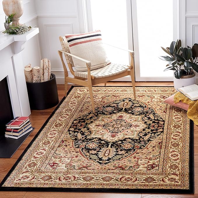 SAFAVIEH Lyndhurst Collection Area Rug - 9' x 12', Black & Beige, Traditional Oriental Design, Non-Shedding & Easy Care, Ideal for High Traffic Areas in Living Room, Bedroom (LNH330Z)