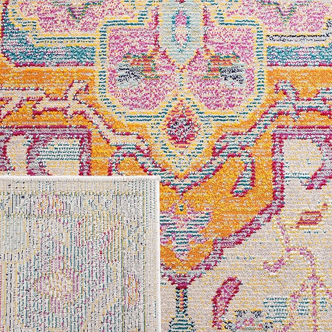 SAFAVIEH Crystal Collection Runner Rug - 2'2" x 21', Light Blue & Fuchsia, Medallion Distressed Design, Non-Shedding & Easy Care, Ideal for High Traffic Areas in Living Room, Bedroom (CRS501B)
