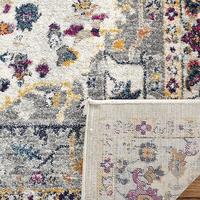SAFAVIEH Evoke Collection 8' x 10' Ivory/Grey EVK275A Oriental Medallion Distressed Non-Shedding Living Room Bedroom Dining Home Office Area Rug