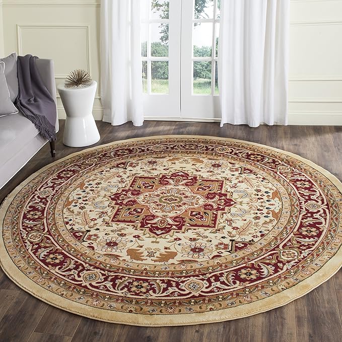 SAFAVIEH Lyndhurst Collection 10' Round Ivory/Red LNH330A Traditional Oriental Non-Shedding Dining Room Entryway Foyer Living Room Bedroom Area Rug