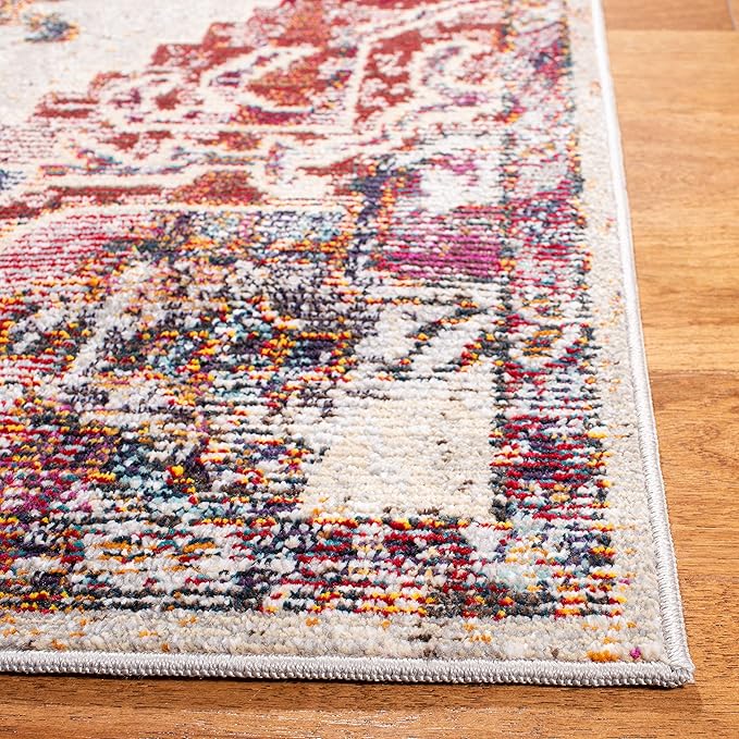 SAFAVIEH Crystal Collection Accent Rug - 4' x 6', Light Blue & Burgundy, Medallion Design, Non-Shedding & Easy Care, Ideal for High Traffic Areas in Entryway, Living Room, Bedroom (CRS501F)