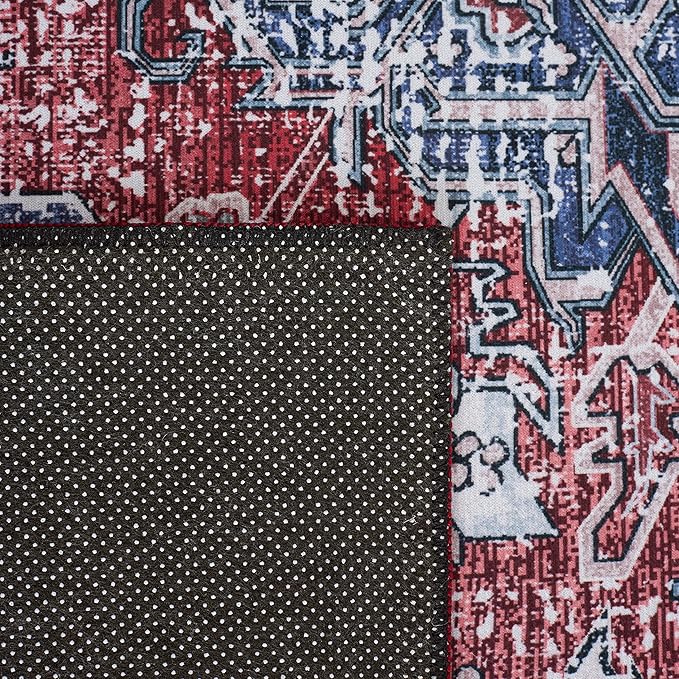 SAFAVIEH Washable Rug Tucson Collection - 6' x 9', Red & Navy, Slip Resistant & Easy to Clean, Ideal for Living Room, Bedroom, Dining Space (TSN101S)