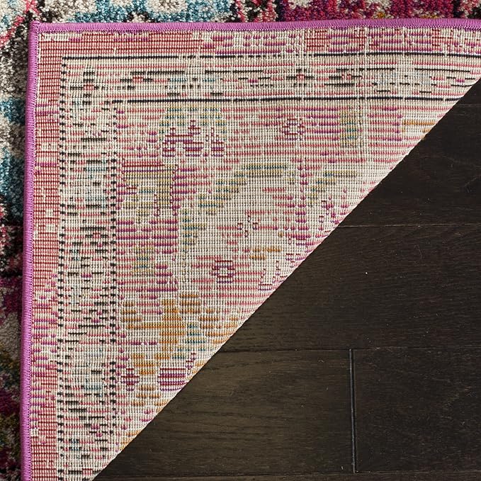 SAFAVIEH Monaco Collection Runner Rug - 2'2" x 8', Pink & Multi, Non-Shedding & Easy to Clean, Distressed Medallion Design, Ideal for Hallway, Foyer, Entryway, Kitchen, Bedroom (MNC243D)