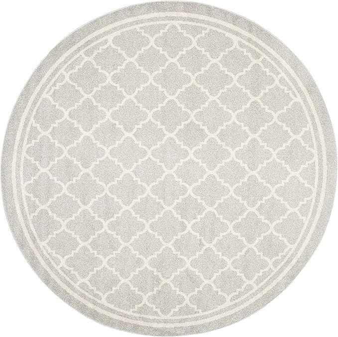 SAFAVIEH Amherst Collection Area Rug - 8' Round, Light Grey & Beige, Moroccan Trellis Design, Non-Shedding & Easy Care, Ideal for High Traffic Areas in Living Room, Bedroom (AMT422B)