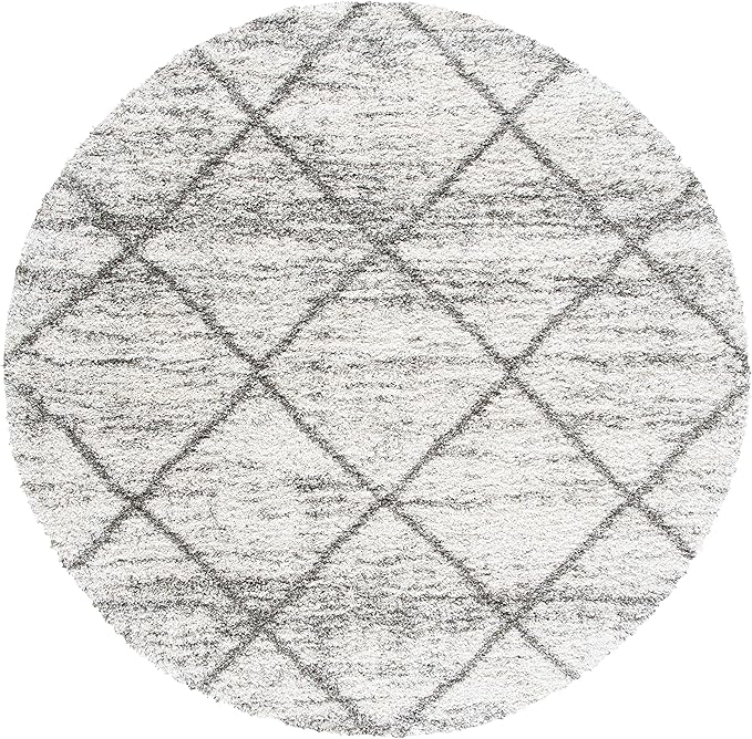 SAFAVIEH Hudson Shag Collection 7' Round Grey/Beige SGH281J Moroccan Diamond Trellis Non-Shedding Living Room Bedroom 2-inch Thick Area Rug