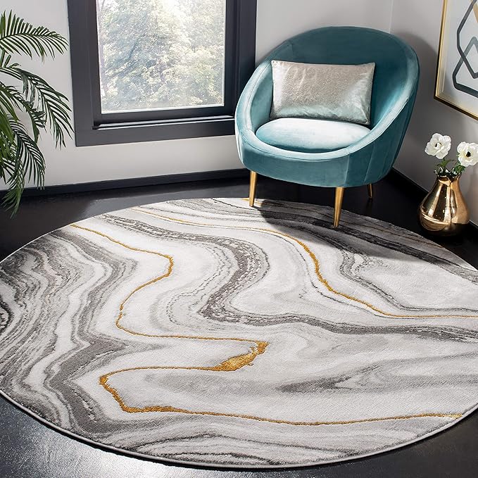 SAFAVIEH Craft Collection 11' Round Grey / Gold CFT819F Modern Abstract Non-Shedding Dining Room Entryway Foyer Living Room Bedroom Area Rug