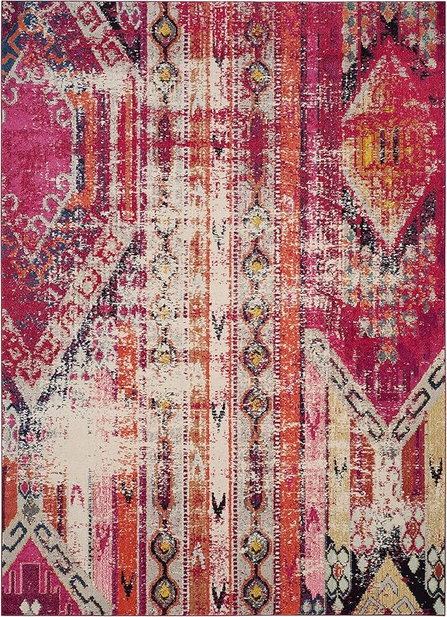SAFAVIEH Monaco Collection 9' x 12' Magenta Multi MNC222D Boho Chic Tribal Distressed Non-Shedding Living Room Bedroom Dining Home Office Area Rug