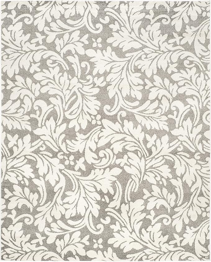 SAFAVIEH Amherst Collection Area Rug - 9' x 12', Dark Grey & Beige, Floral Design, Non-Shedding & Easy Care, Ideal for High Traffic Areas in Living Room, Bedroom (AMT425R)