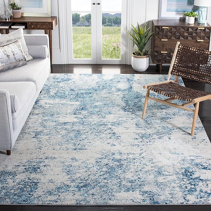 SAFAVIEH Brentwood Collection Area Rug - 10' x 13', Ivory & Navy, Modern Abstract Design, Non-Shedding & Easy Care, Ideal for High Traffic Areas in Living Room, Bedroom (BNT822B)