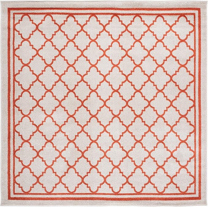 SAFAVIEH Amherst Collection 7' Square Beige / Orange AMT422F Moroccan Trellis Non-Shedding Living Room Bedroom Dining Home Office Area Rug