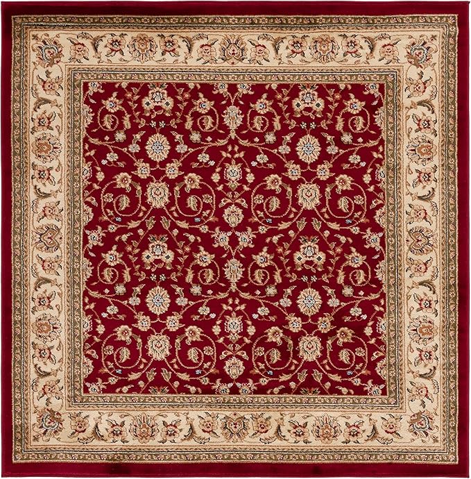 SAFAVIEH Lyndhurst Collection Area Rug - 5' Square, Red & Ivory, Traditional Oriental Design, Non-Shedding & Easy Care, Ideal for High Traffic Areas in Living Room, Bedroom (LNH312A)