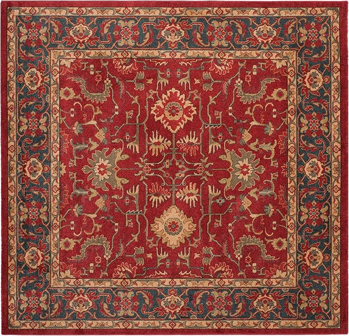 SAFAVIEH Mahal Collection Area Rug - 6'7" Square, Red & Navy, Traditional Oriental Design, Non-Shedding & Easy Care, Ideal for High Traffic Areas in Living Room, Bedroom (MAH693F)