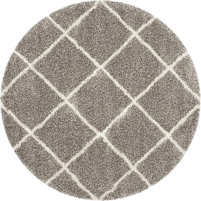 SAFAVIEH Hudson Shag Collection Area Rug - 5' Round, Grey & Ivory, Modern Trellis Design, Non-Shedding & Easy Care, 2-inch Thick Ideal for High Traffic Areas in Living Room, Bedroom (SGH281B)
