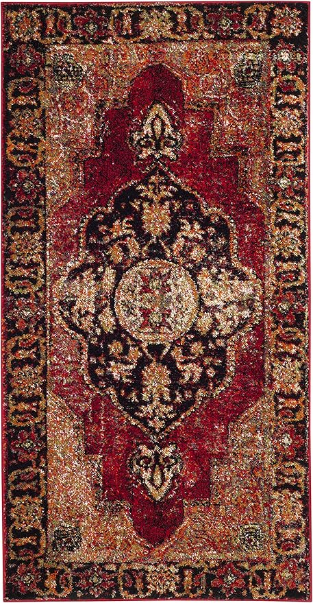 SAFAVIEH Vintage Hamadan Collection Accent Rug - 2'7" x 5', Red & Multi, Oriental Persian Design, Non-Shedding & Easy Care, Ideal for High Traffic Areas in Entryway, Living Room, Bedroom (VTH219A)