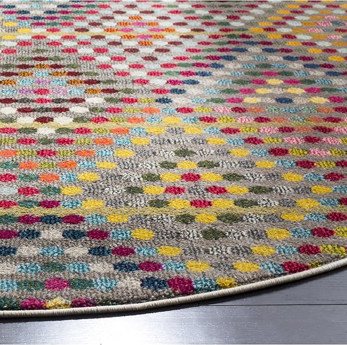 SAFAVIEH Monaco Collection Area Rug - 6'7" Round, Multi & Beige, Boho Diamond Design, Non-Shedding & Easy Care, Ideal for High Traffic Areas in Living Room, Bedroom (MNC204F)