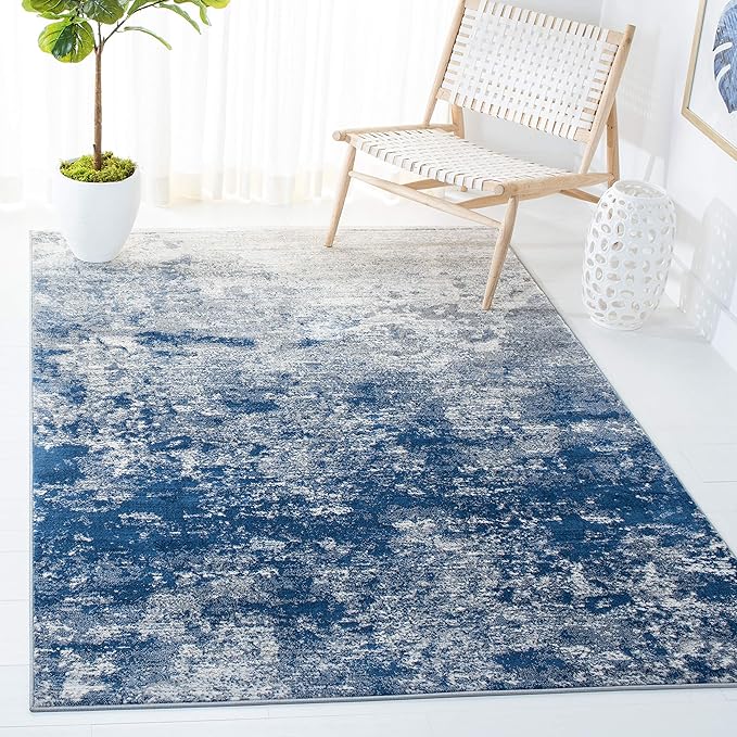 SAFAVIEH Brentwood Collection 3' x 5' Grey / Navy BNT822G Modern Abstract Non-Shedding Living Room Bedroom Accent Rug