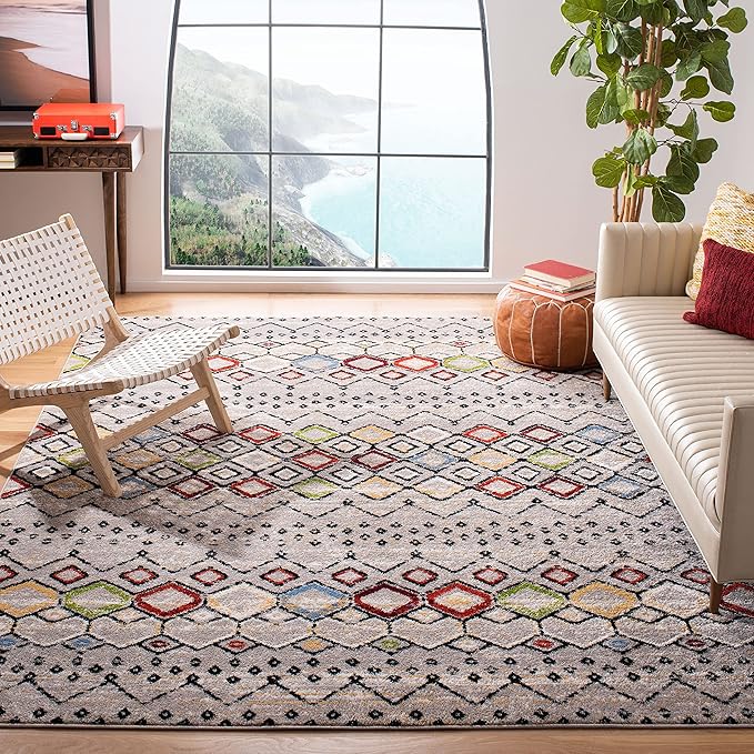 SAFAVIEH Amsterdam Collection 3' Round Blue/Ivory AMS108L Moroccan Boho Non-Shedding Living Room Bedroom Area Rug