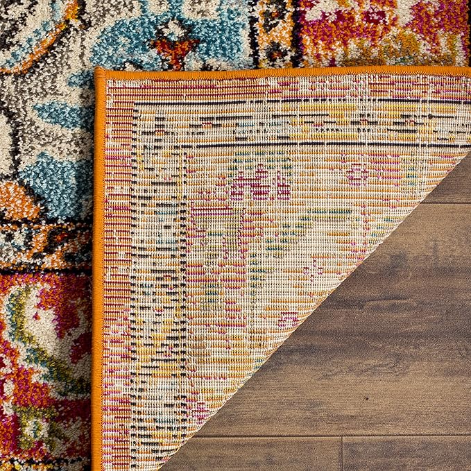 SAFAVIEH Monaco Collection Area Rug - 3' x 5', Orange & Light Blue, Non-Shedding & Easy to Clean, Distressed Medallion Design, Ideal for Living Room, Bedroom, Dining Space (MNC243H)