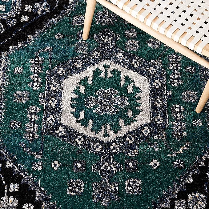 SAFAVIEH Vintage Hamadan Collection Accent Rug - 2'7" x 5', Green & Black, Design, Non-Shedding & Easy Care, Ideal for High Traffic Areas in Entryway, Living Room, Bedroom (VTH204Y)